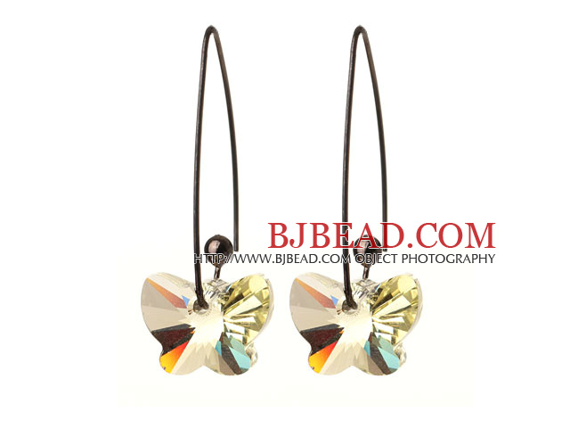 2014 Summer New Design Butterfly Shape Clear Yellow Austrian Crystal Earrings With Long Hook