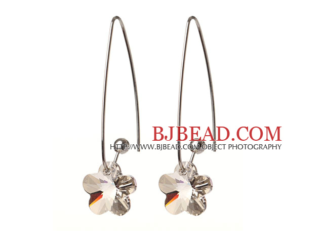 2014 Summer New Design Gray Color Wintersweet Flower Shape Austrian Crystal Earrings With Long Hook