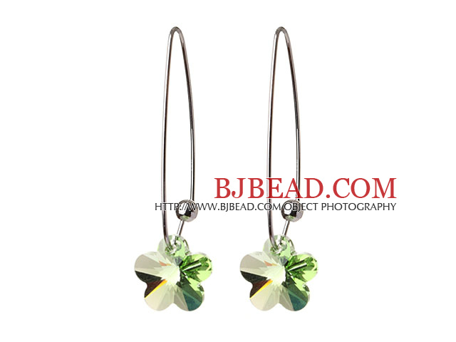 2014 Summer New Design Small Wintersweet Flower Shape Clear Green Austrian Crystal Earrings With Long Hook