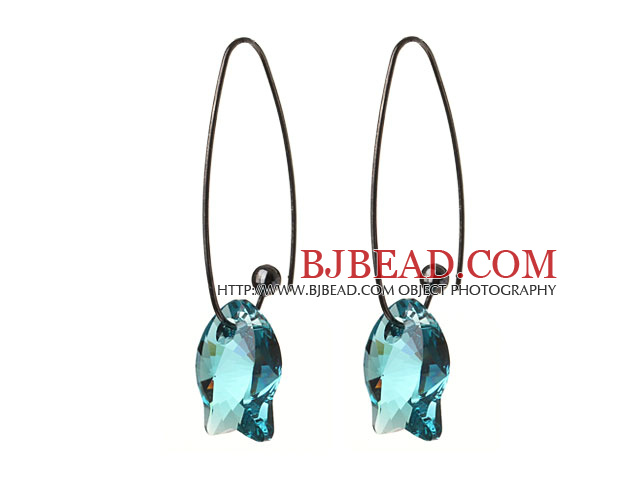 2014 Summer New Design Cute Fish Shape Clear Blue Austrian Crystal Earrings With Long Hook