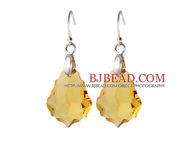 2014 Summer Design Baroque Leaf Shape Yellow Austrian Crystal Earrings With Elegant Hook