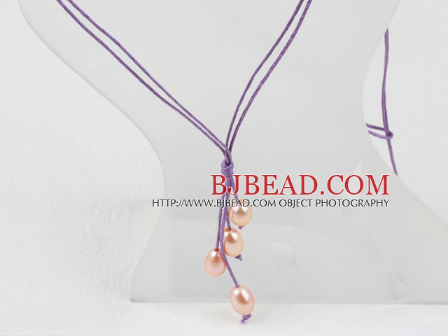 Simple Style Natural Pink Freshwater Pearl Necklace with Purple Thread