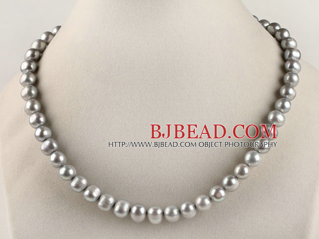 admirably 15.7 inches 8-9mm dyed gray round pearl beaded necklace