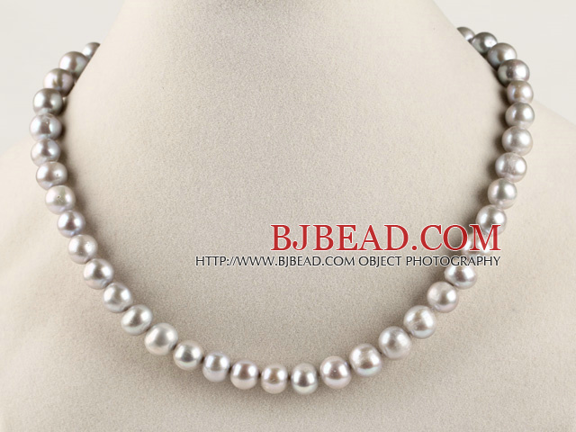 noble 15.7 inches 9-10mm gray round pearl beaded necklace