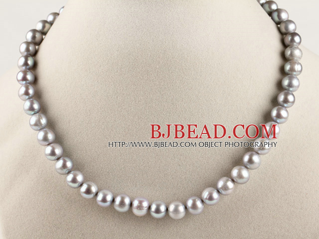 admirably 15.7 inches 9-10mm gray round pearl beaded necklace