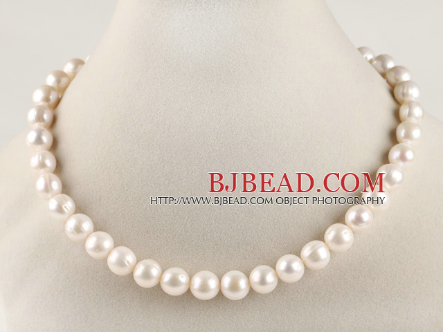 admirably 16.5  inches 11-12mm natural white color pearl beaded necklace