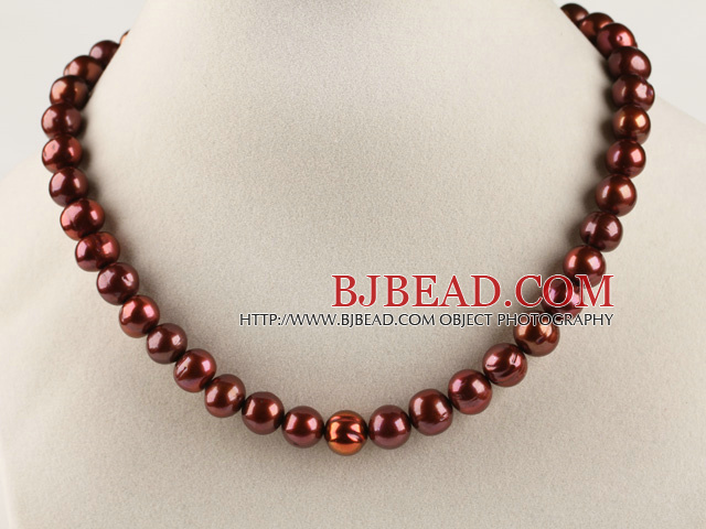 15.7 inches 9-10mm chocolate color pearl beaded necklace