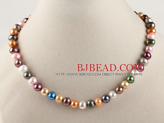 exquisite  15.7 inches 7-8mm dyed fresh water multi color pearl beaded necklace