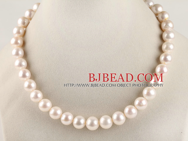 dazzling A grade 16.5inches 12-13mm white round pearl beaded necklace