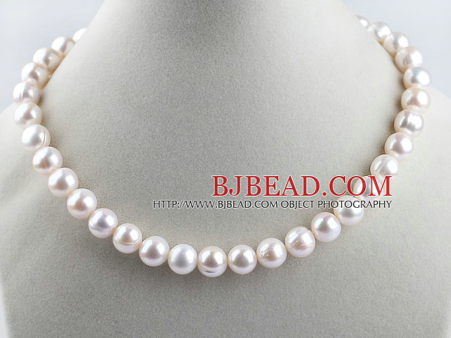 favourite 15.7  inches 11-12mm natural white round pearl beaded necklace