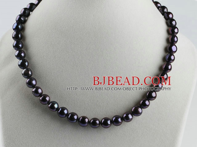 stunning 15.7 inches 10-11mm black color round pearl beaded necklace