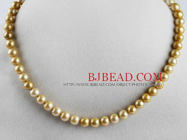 favourite 15.7  inches 8-9mm gold color round pearl beaded necklace