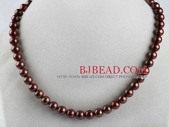 trendy  15.7 inches 8-9mm chocalate color pearl beaded necklace
