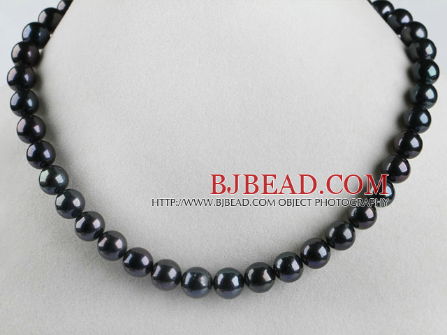 stunning 15.7 inches 10-11mm black color round pearl beaded necklace