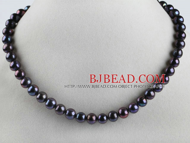 stunning 15.7 inches 8-9mm black color round pearl beaded necklace