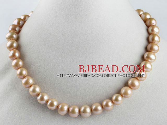 admirably 15.7 inches 11-13mm gold color round pearl beaded necklace
