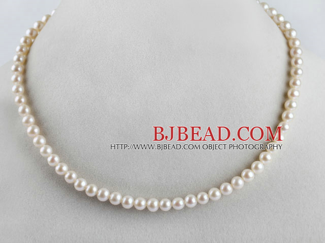 stunning A grade 15.7 inches 6-6.5mm natural white color pearl beaded necklace