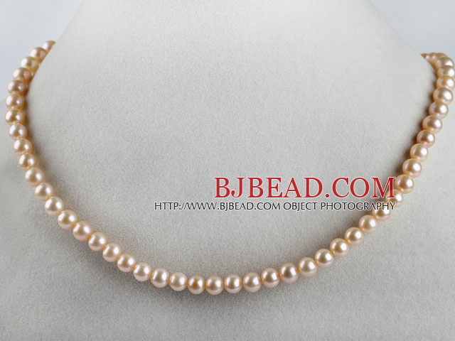 stunning A grade 15.7 inches 6-6.5mm natural pink color pearl beaded necklace