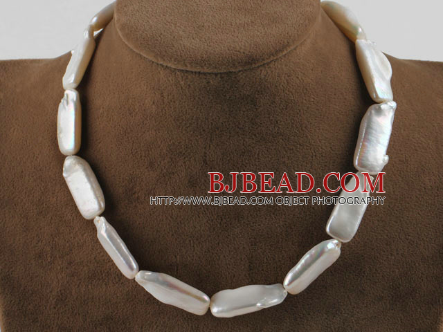 16.9 inches white oblong shape reborn pearl necklace with moonlight clasp