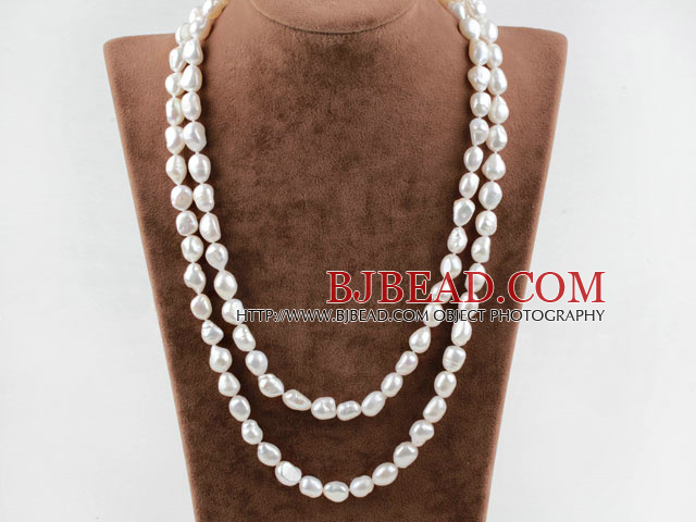 Long Style 10-11mm White Baroque Freshwater Pearl Beaded Necklace