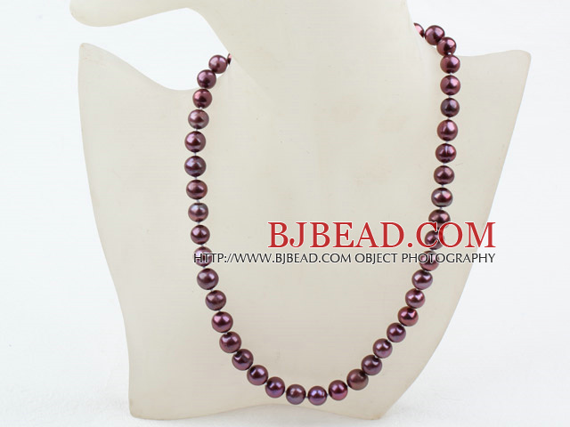 Classic Design 8-9mm Dark Purple Freshwater Pearl Beaded Necklace