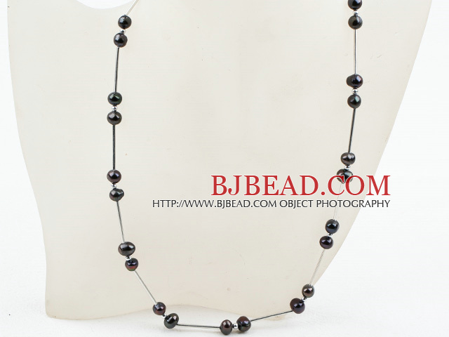 Classic Design Black Freshwater Pearl Tin Cup Necklace with Lobster Clasp