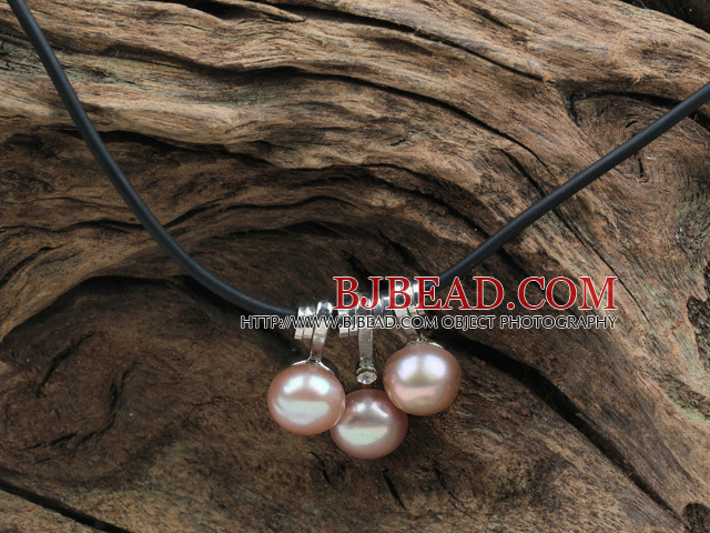 Classic Design Purple Freshwater Pearl Pendant Necklace with Black Leather