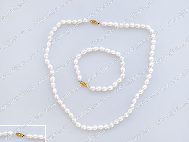 6-7mm natural white pearl necklace bracelet set