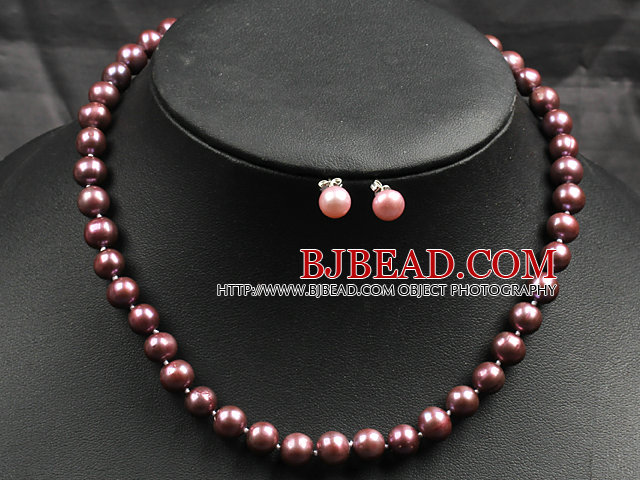 8-9mm Redish Brown Color Pearl Necklace and Matched Studs Earrings Sets