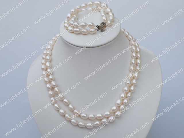 double strand white pearl necklace and bracelet set 