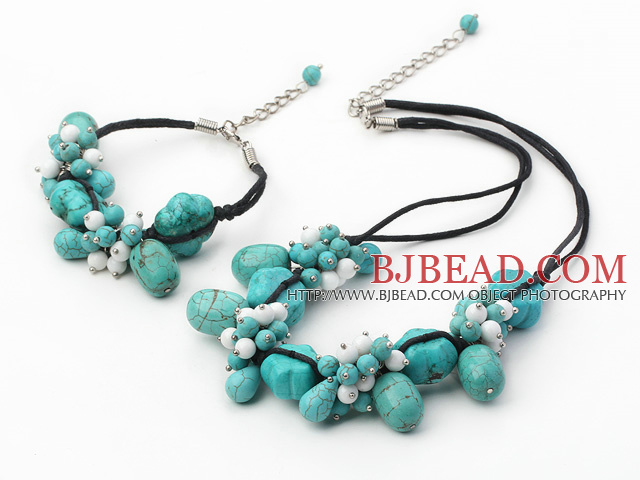 white porcelain burst pattern turquoise necklace bracelet set