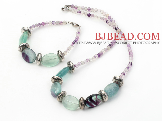14*18mm natural rainbow fluorite necklace bracelet sets
