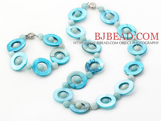 dyed blue amazon stone and shell necklace bracelet sets