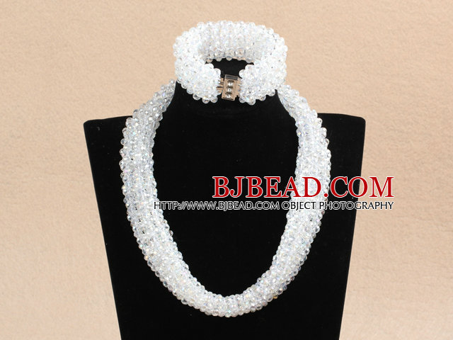 Luxurious Sparkly Multi Layer Clear Cyrstal Chunky Costume Party Jewelry Set (Necklace & Bracelet)