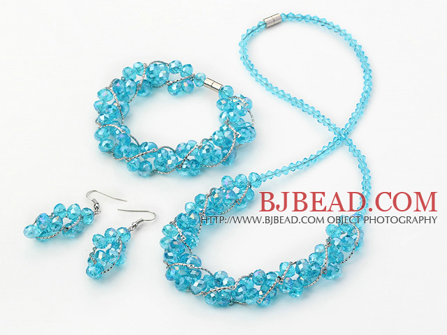 Fashion style blue manmade crystal sets( necklace bracelet and matched earrings)