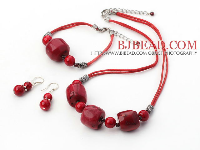 red big coral bead necklace bracelet earrings sets