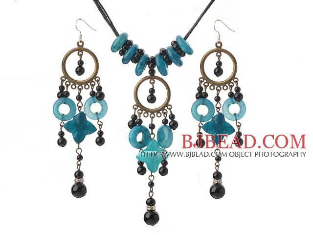 black agate and blue jade necklace earring sets