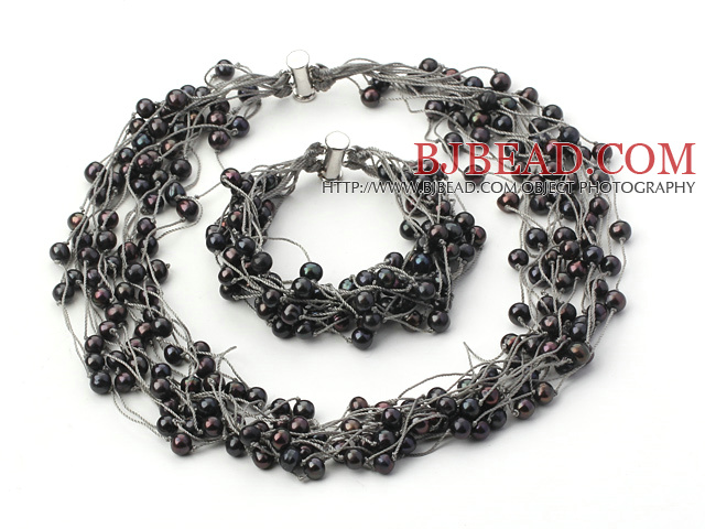 3-4mm gray pearl necklace with matched bracelet (pearl set)