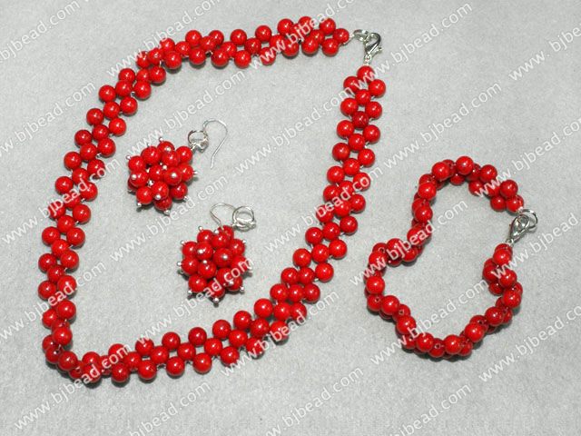 red coral necklace bracelet and earrings set