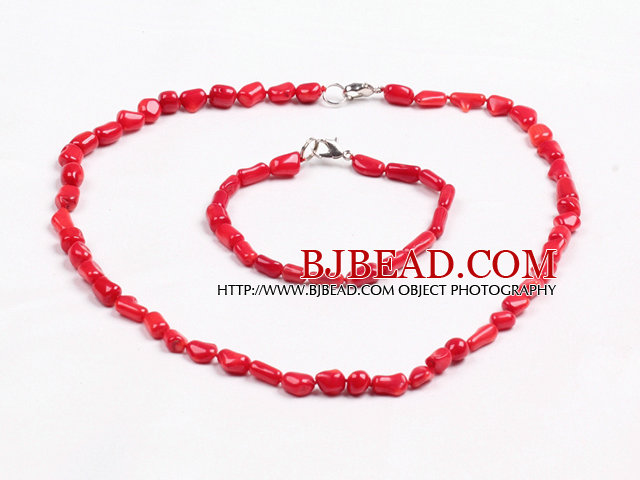 Simple Style Single Strand Irregular Shape Red Coral Beads Jewelry Set(Necklace With Matched Bracelet)