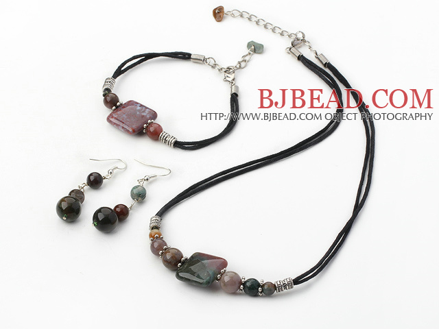 indian agate necklace bracelet earring sets