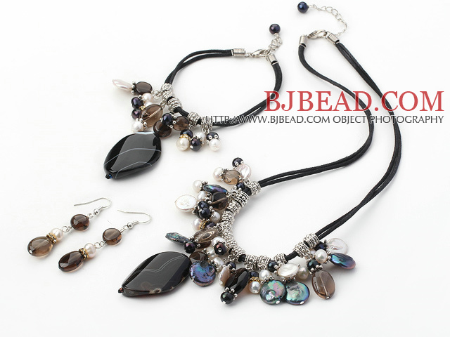 pearl crystal and agate necklace bracelet earring set