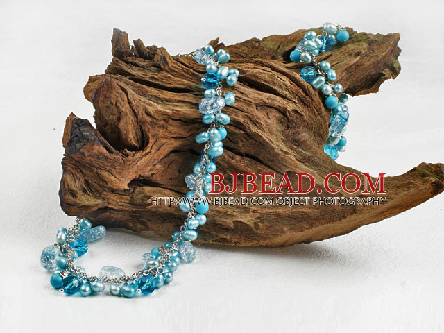 blue fresh water pearl and crystal set
