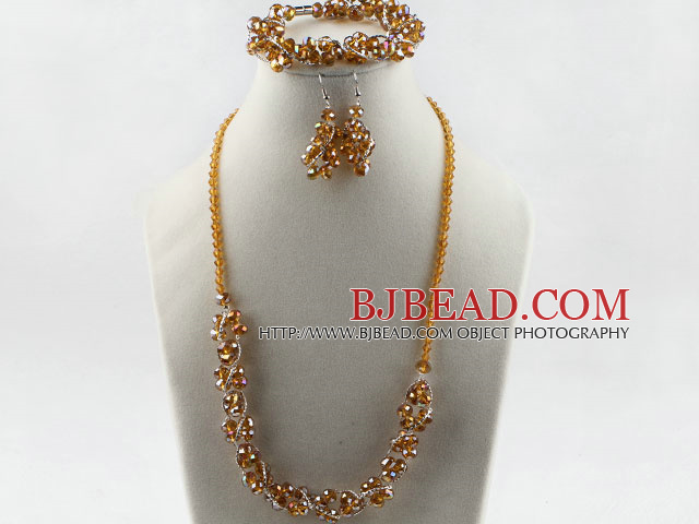 yellow Czech crystal necklace bracelet earrings set