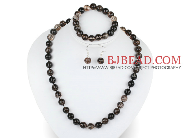 10mm faceted natural black cherry quartze ball necklace bracelet and earrings set