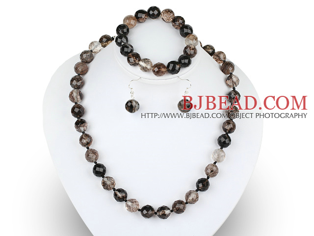 12mm faceted natural black cherry quartze ball necklace bracelet and earrings set