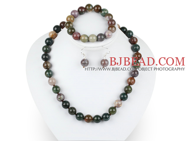 12mm faceted indian agate ball necklace bracelet earrings set