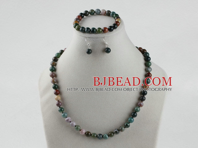 8mm faceted indian agate ball necklace bracelet earrings set