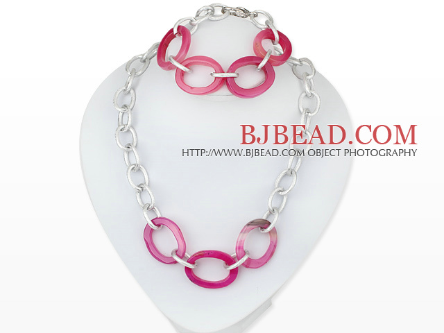 metal jewelry fahsion pink agate necklace bracelet set