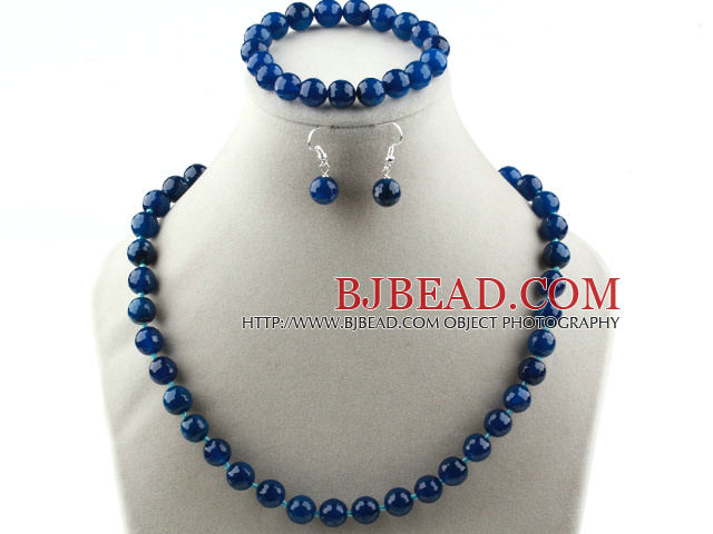 10mm faceted blue agate ball necklace bracelet earrings set